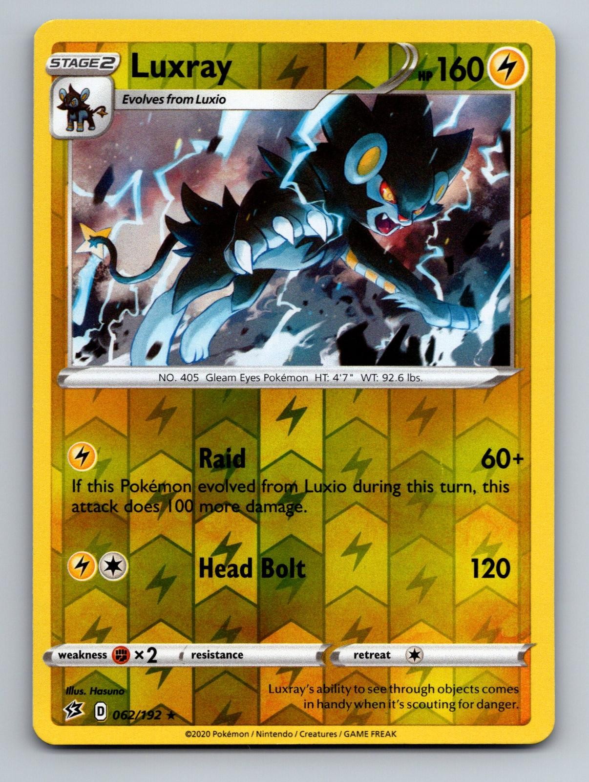 Luxray 062/192 Rare Rebel Clash Pokemon Near Mint Reverse Holo