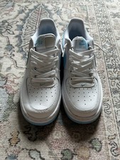 Nike Air Force 1 Low Top Lace-Up Leather Sneakers White/Blue Unisex Kids 4Y