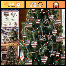 24 Pcs 4th of July Wooden Ornaments - Rustic Patriotic Stars  Flags Decor