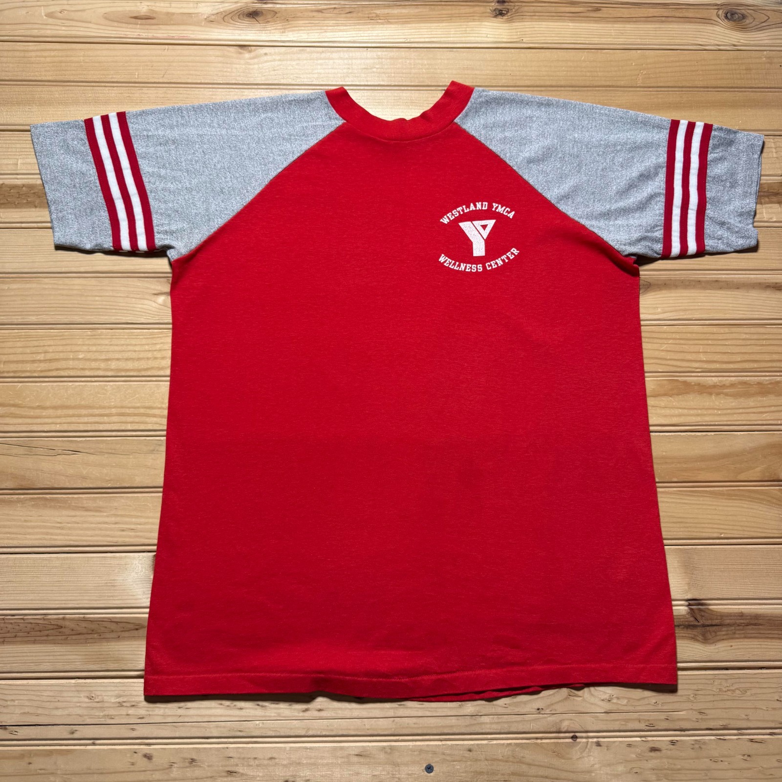 Vintage 80s Westland YMCA Wellness Center Gym Workout Raglan T-Shirt USA - XL