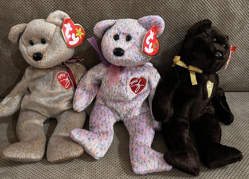 Lot of 3 Ty Beanie Babies Signature Teddy Bears Heart Tags 1999 2001 2003  2