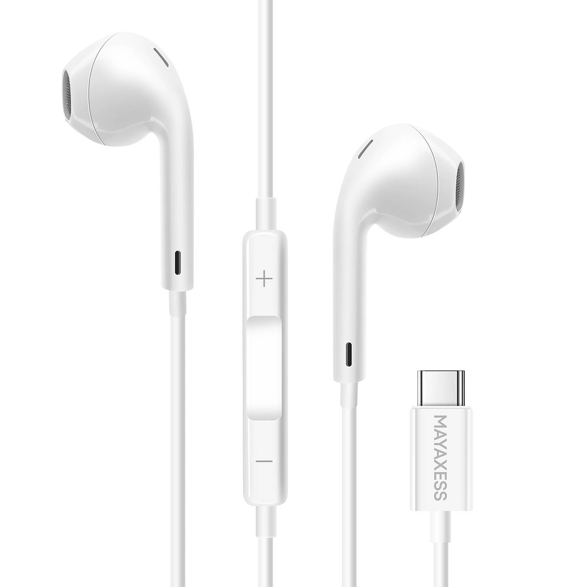 Écouteurs filaires USB-C pour iPhone 15 Pro Max avec micro intégré son HD clair argent