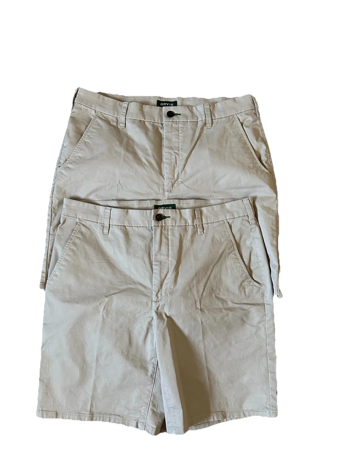 Bundle Of 2 Orvis Outdoor Cotton Twill Chino Shorts Green 36 Beige