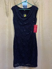 NWT Ralph Lauren (10) Sequence Lace Navy Blue Cocktail Dress