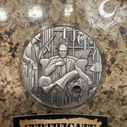 2024 Niue Gangsters Lucky Luciano 2 oz Silver Antiqued Gilded High Relief Coin