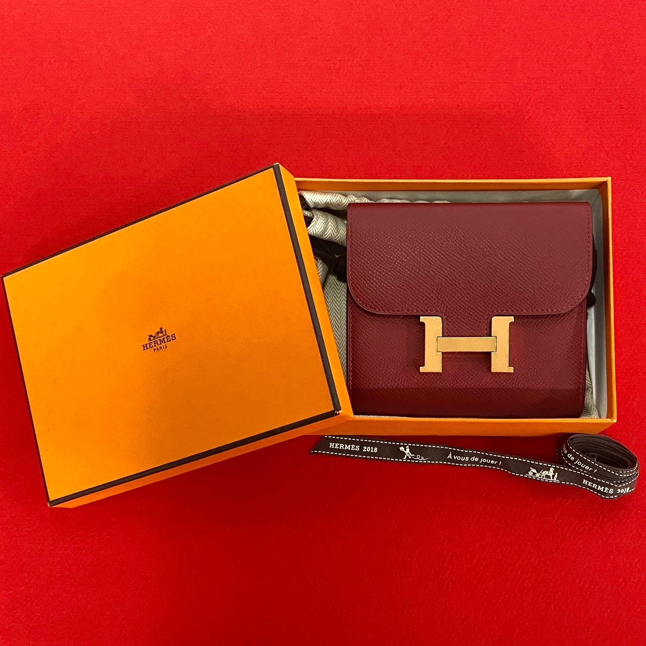 HERMES Constance Compact Bifold Wallet leather Red 80153