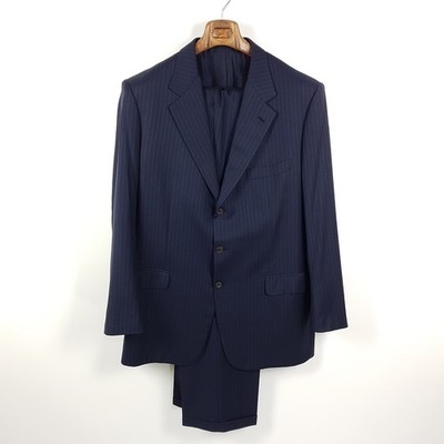 Brioni Anzug Herren Gr. 54 Blau Nadelstreifen Super 150s Wolle Cesare Maß Suit