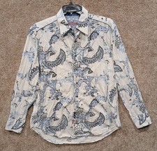 Robert Graham Button-Up White Shirt Mens Size Extra Large Blue Paisley