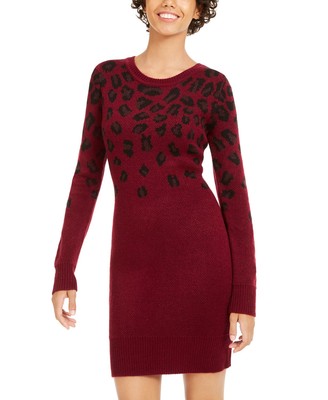 BCX Women's Cheetah-Print Sweater Dress Dark Red Size Medium