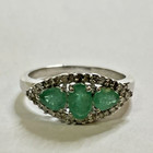 Sterling 925 Silver Diamond Emerald Size 8.25 Ring 3.1 Grams — photo 3