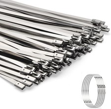 100 Pcs Stainless Steel 12 Inch Exhaust Wrap Coated Metal Locking Cable Zip Ties 100 Pcs Stainless Steel 12 Inch Exhaust Wrap Coated Metal Locking Cable Zip Ties