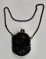 Original Vintage Black Beaded Coin Purse w/Brass Clasp
