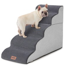Dog Stairs Ramp for High Beds 25" 5 Step Pet Stairs Grey Foam Split Design