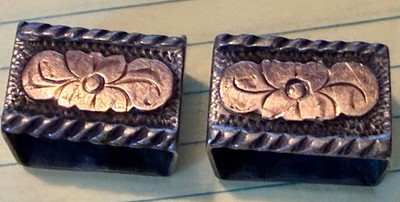 Vtg 3/4'' Western Belt Keeper Set - Hand-Engraved Rose Gold & Silver Matched Pair