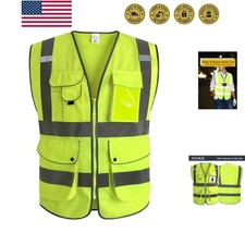 9 Pockets Class 2 High Visibility Reflective Safety Vest for Men Women,Meets ...