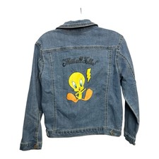Looney Tunes TWEETY BIRD Girls XL 14/16 THATS ALL FOLKS Blue Denim Jean Jacket