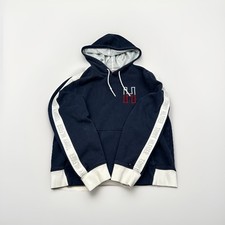 Tommy Hilfiger Men  s Navy Hoodie Size M Logo H Pullover Sweatshirt Retro Style