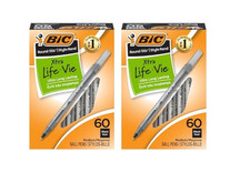 2 Pack Bic Round Stic Xtra Life Ballpoint Pen Medium Point 1.0mm Black 60ct Each