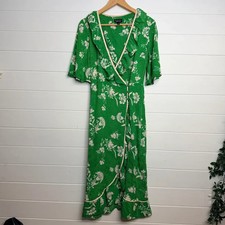 Topshop Green Floral Ruffle Wrap Midi Dress UK 10 Boho Summer
