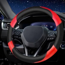 Soft Leather Steering Wheel Cover with Breathable Design and Anti DOUBLE-RED