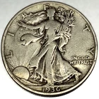 1936 P Walking Liberty Silver Half Dollar- VF Condition - FREE SHIPPING - 1952
