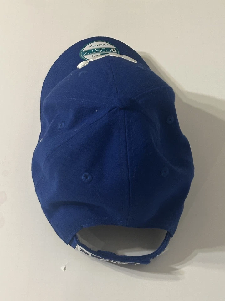 New Era 9Forty NY Giants, logotipo de los Gigantes en blanco, gorra ajustable azul NFL usada Foto 2 de 4
