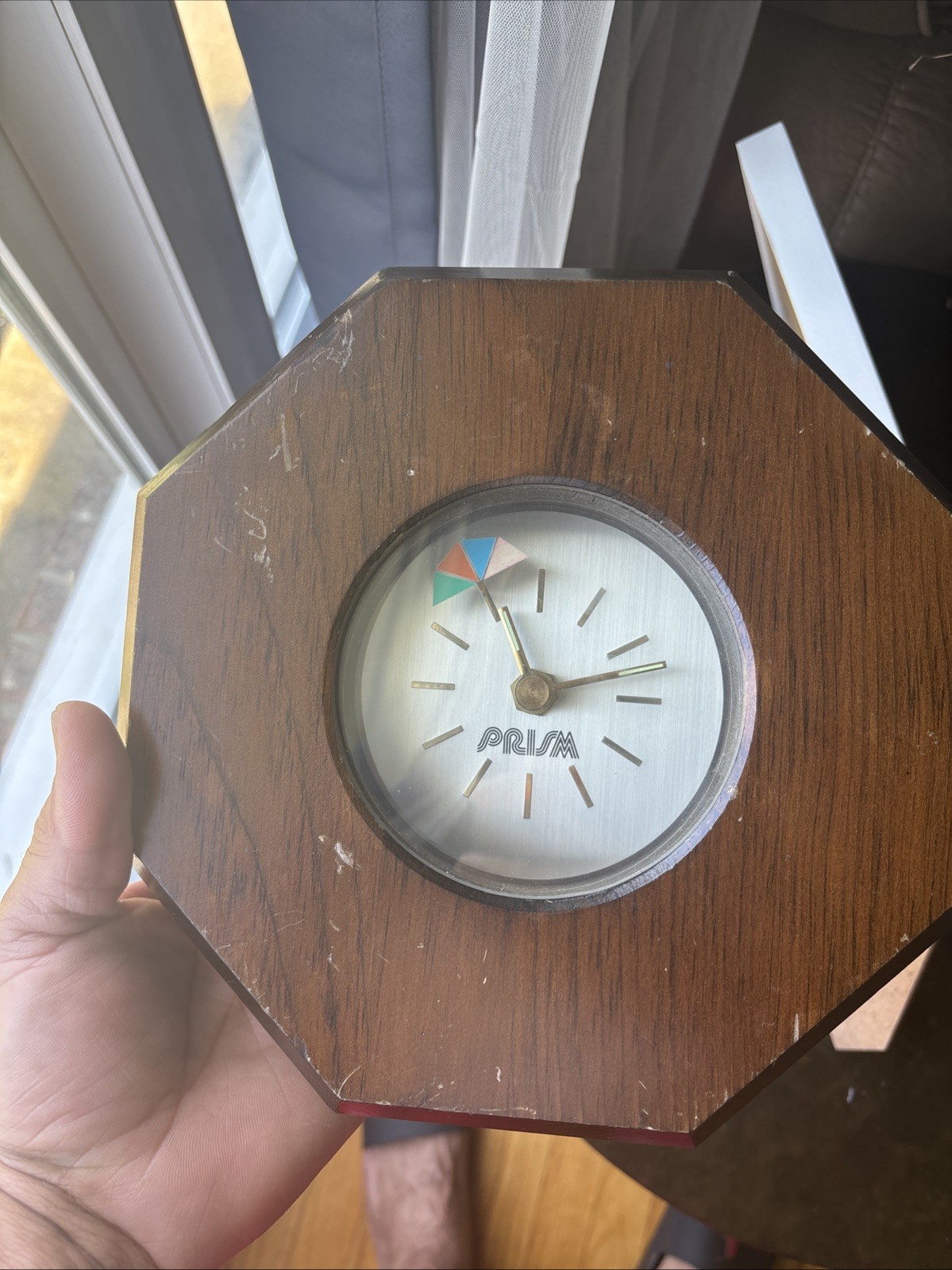 Prism Wall Clock Tochigi Tokei Quartz Movement Japan Walnut Finish