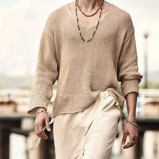 Men's Loose Long Sleeve Casual Hollow Knitted Sweater 2025 Fashion Versatile Out