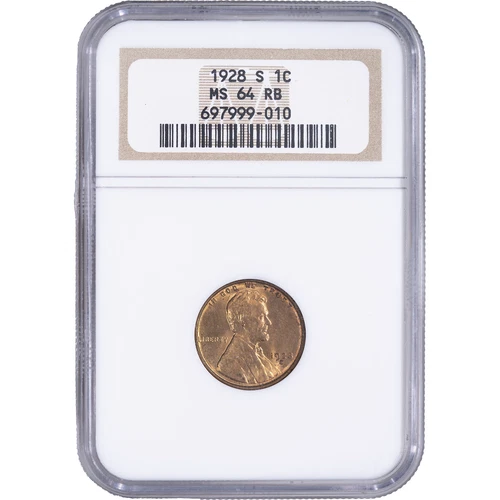 1928-S 1c Lincoln Wheat Cent ~ NGC MS 64 RB