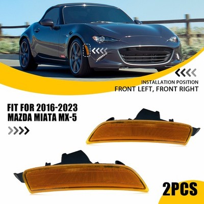Front Bumper Side Marker Lights Amber Lens Reflector For 16-23 Mazda Miata MX-5