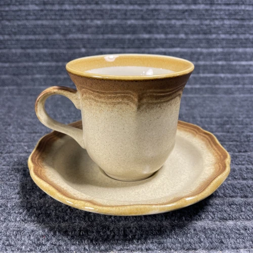 Vintage Mikasa Whole Wheat E8000 Stoneware Teacup Cup 3.5" & Saucer 6" Set Japan