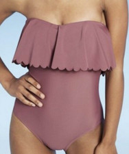 Women's Scalloped Flounce Medium Coverage One Piece Swimsuit Size L,M