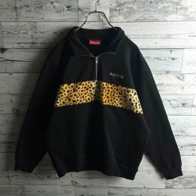 Supreme Leopard Panel Half Zip Sweatshirt Black size M Used Supreme Leopard Panel Half Zip Sweatshirt Black size M Used