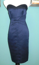 EUC Ann Taylor size 4 Navy Blue Stretch Satin Strapless Pencil Body-Con Dress