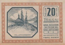 20 HELLER 1920 City of THALGAU Salzburg AUSTRIA Notgeld Banknote #PF244.U