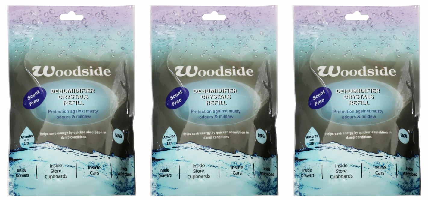 3x Woodside Dehumidifier Refill Crystals Moisture Damp Mildew Condensation 500g