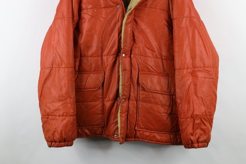 Vtg 70s Streetwear Mens XL Distressed Full Zip Winter Puffer Jacket Orange USA - Picture 3 of 17