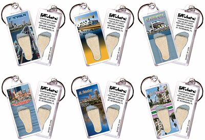 St. Petersburg, FL FootWhere  Souvenir Keychains. 6 Piece Set. Made in USA