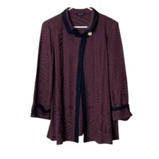 Misook maroon black knit blazer jacket cardigan womens L career business