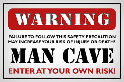 Blechschild 18x12 Warning man cave enter at your Wand Deko Bar Kneipe Sammler Ge