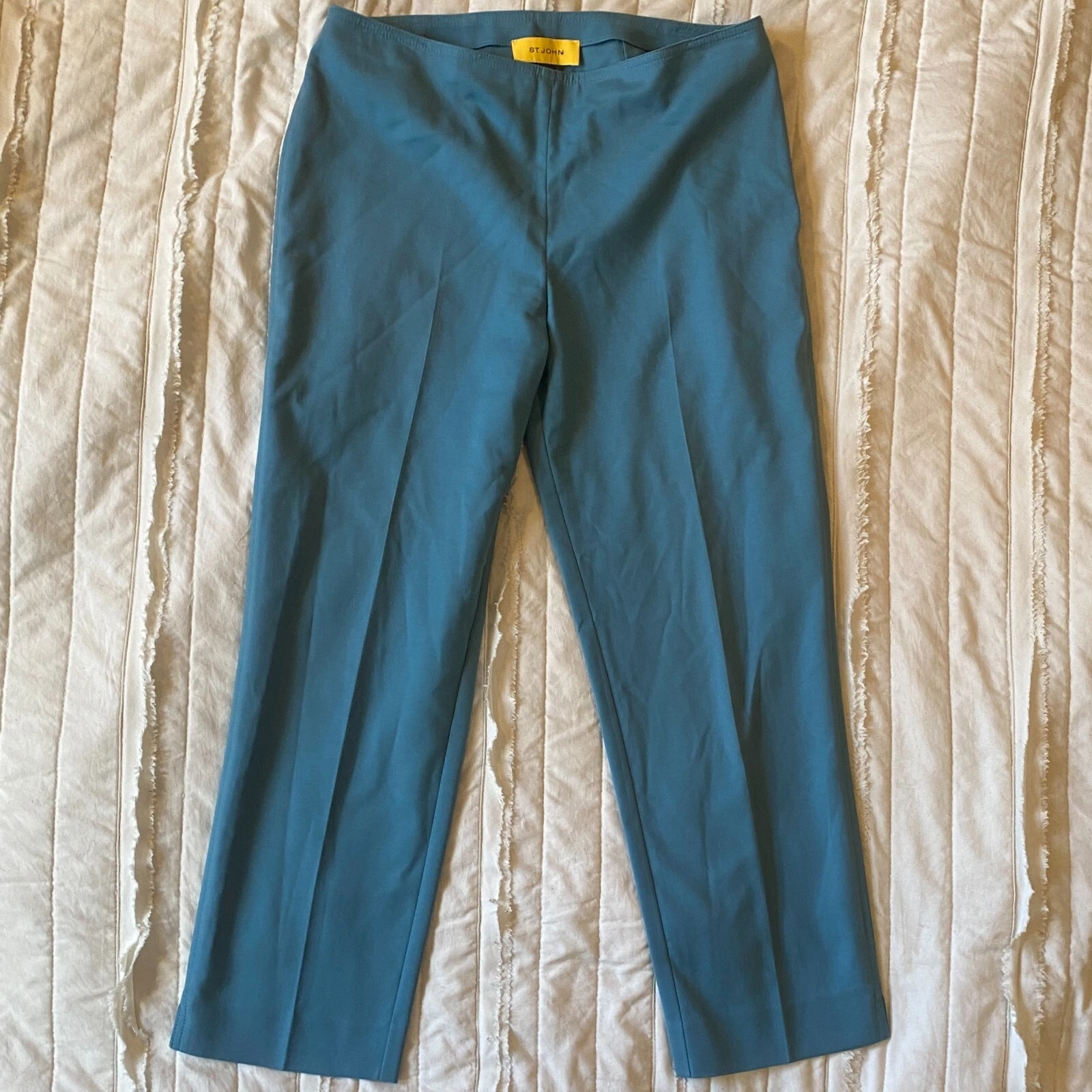 ST JOHN Pants Womens 6 Teal Capri Cotton Mid Rise Side Zip Stretch