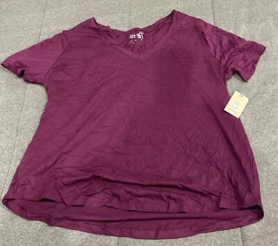 Terra & Sky Women s Plus V Neck Core Tee Shirt Purple Color Size 0X (14W) New