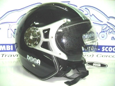 CASCO JET DOOA CON VISIERA OCCHIALOTTO NERO OPACO ARGENTO TAGLIA XS | eBay