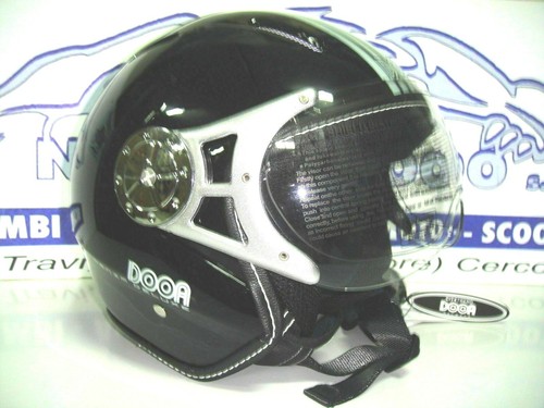 CASCO JET DOOA CON VISIERA OCCHIALOTTO NERO OPACO ARGENTO TAGLIA XS | eBay