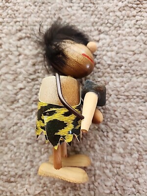 Daysun Teak Wood Figurine Gonk Beatnik CAVEMAN 1960s Rabbit Fur Hair Japan