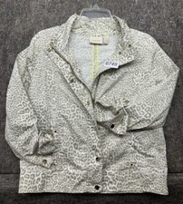 Chico's Jacket Taupe Animal Print Luxe Twill Utility Gray Beige Size 1
