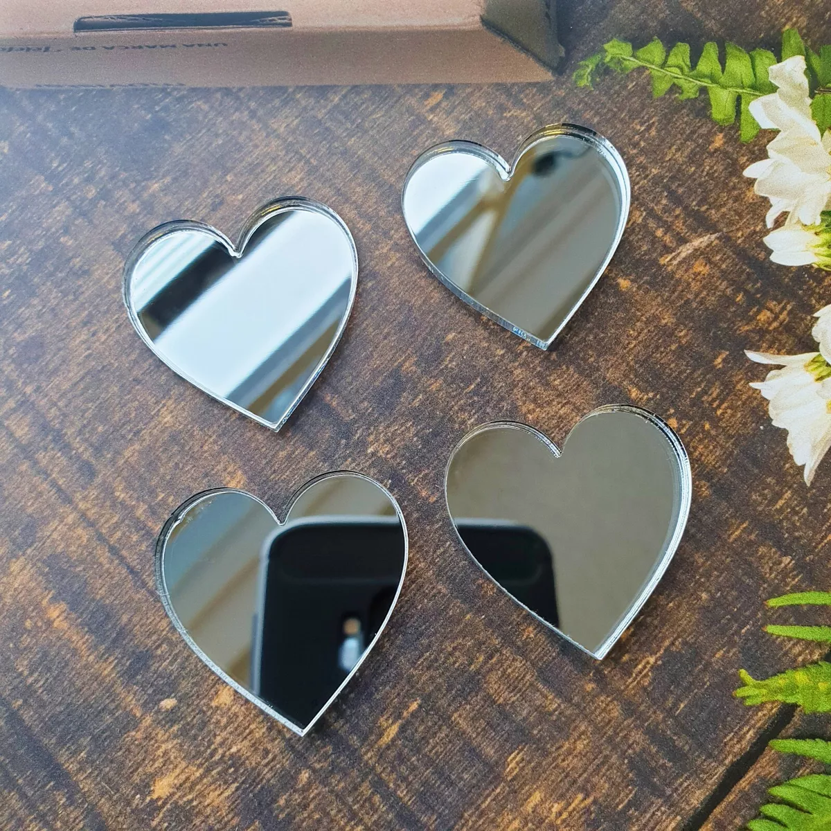 10 x Acrylic Mirror Hearts Stars Circle Decoration Wall Art Craft -FREE  Post UK