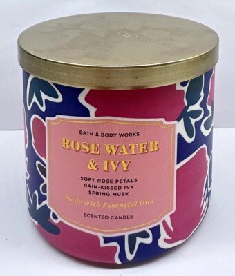 Bath & Body Works ROSE WATER & IVY 3 Wick Scented Candle 14.5 oz