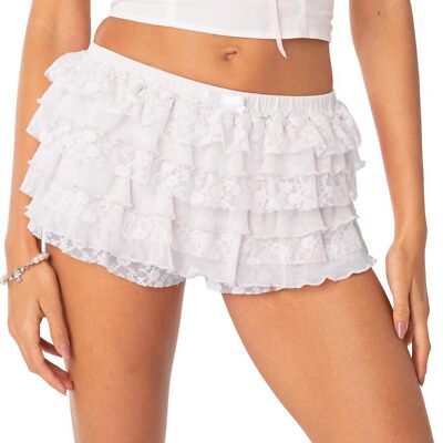 Women Ruffle Shorts Lolita Bloomers Y2k Fairy Lace Layered Pumpkin
