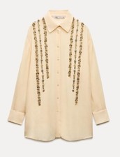ZARA ZW Collection Sequin Oversized Shirt Blouse Top Size Small